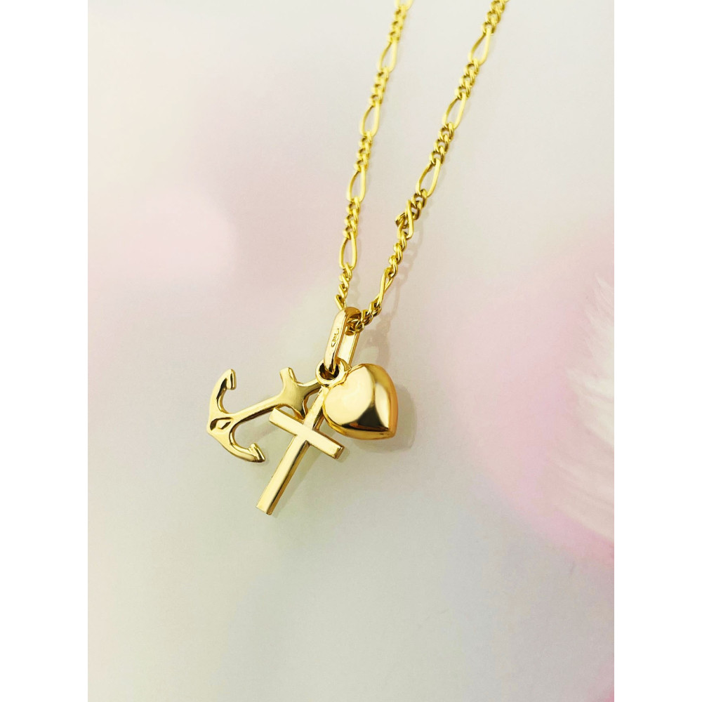 Złoty wisiorek zawieszka potrójna marynarska krzyżyk kotwica serce wiara nadzieja miłość