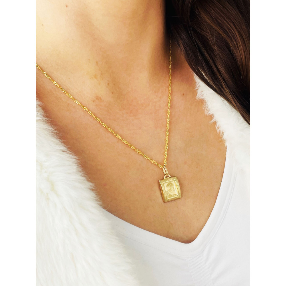 Złoty Medalik Zawieszka Papież Jan Paweł II wisiorek ozdobny z greckim wzorem laserowy