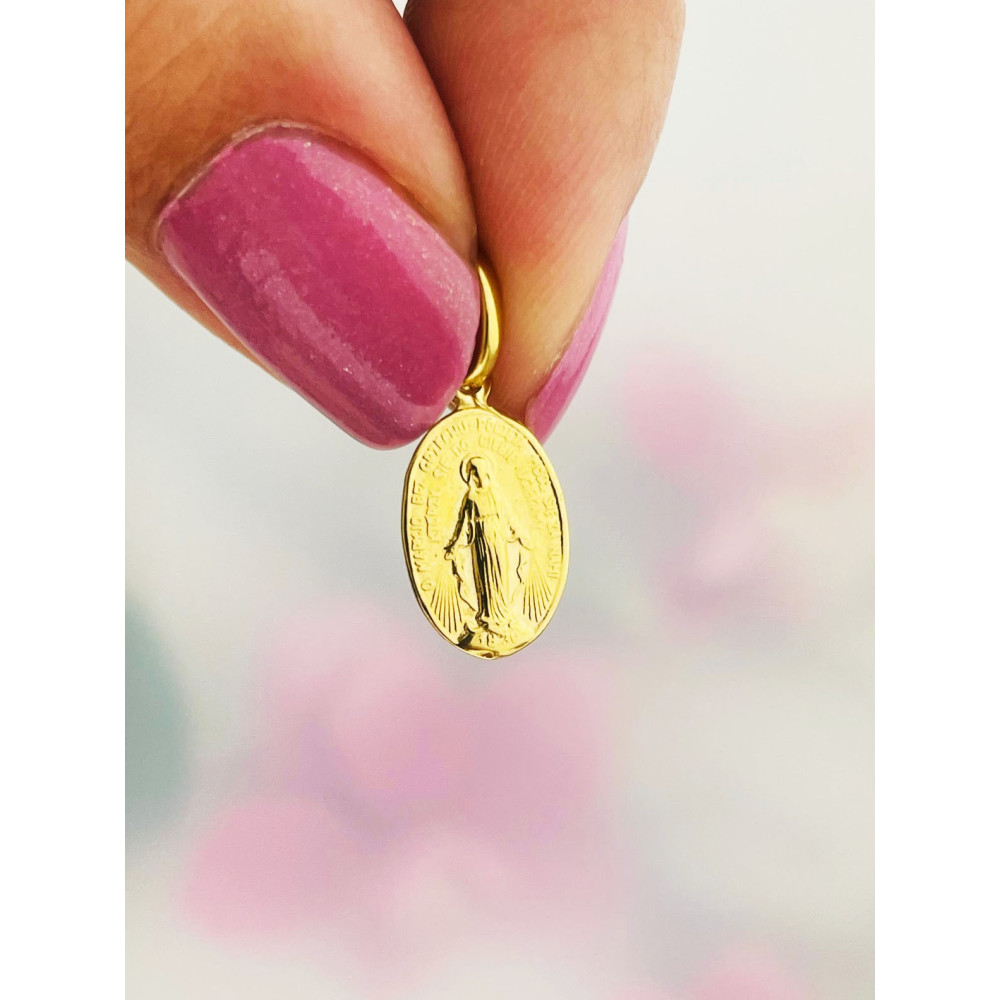 Złoty Medalik Zawieszka Matka Boska Cudowna Szkaplerz Komunia Chrzest