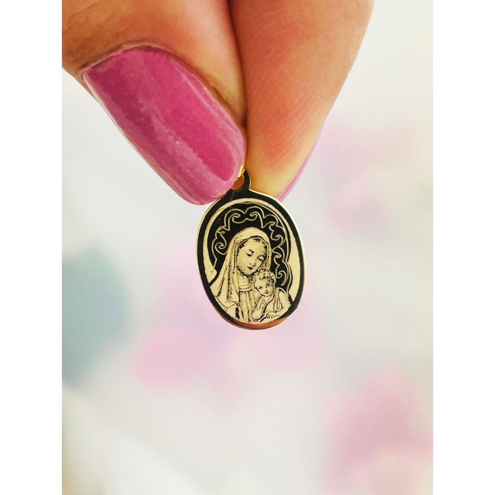 Złoty Medalik Zawieszka Matka Boska z Dzieciątkiem Jezus