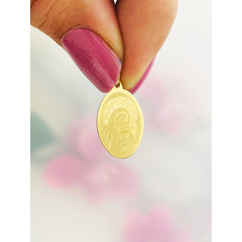 Złoty Medalik Zawieszka Matka Boska z Dzieciątkiem Jezus