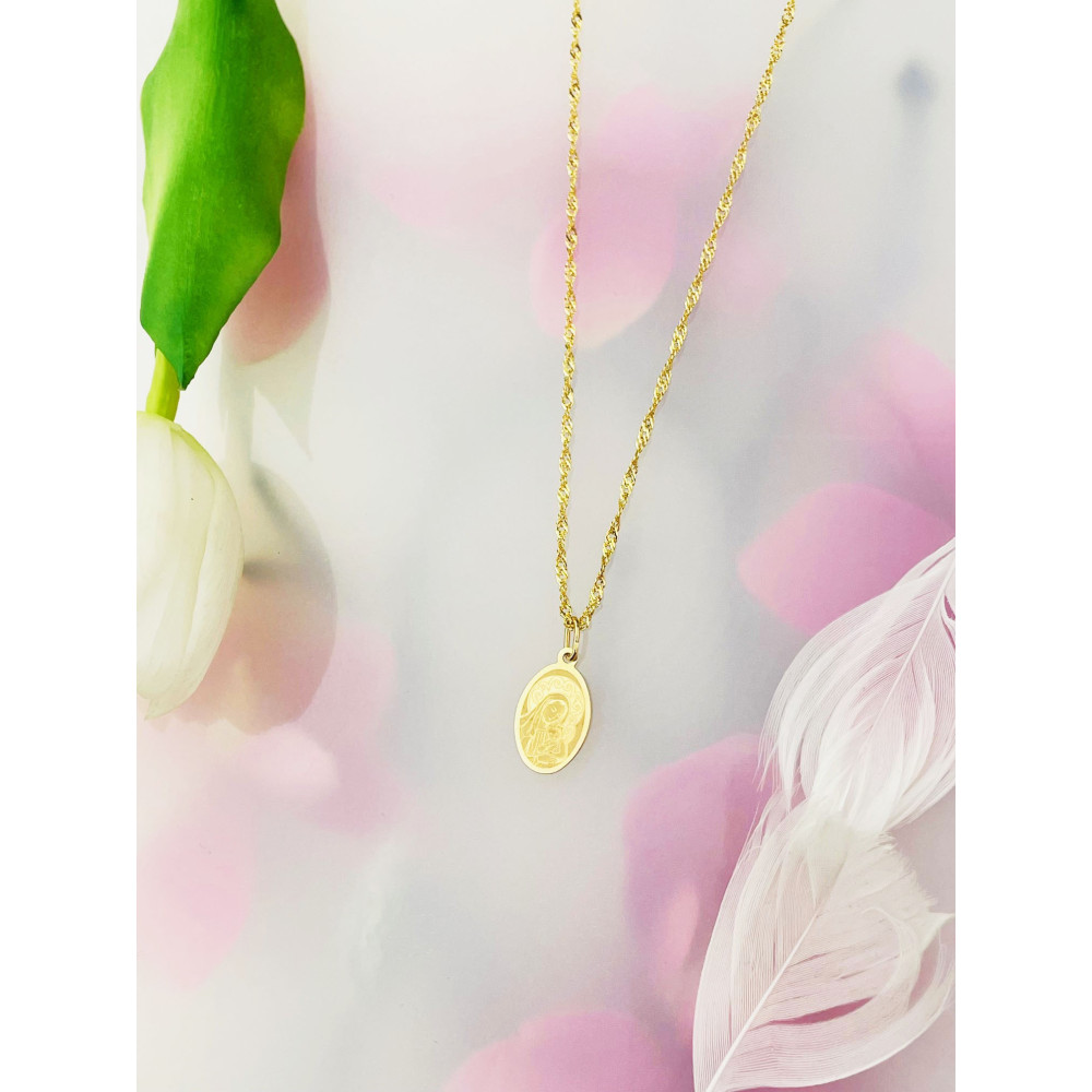 Złoty Medalik Zawieszka Matka Boska z Dzieciątkiem Jezus