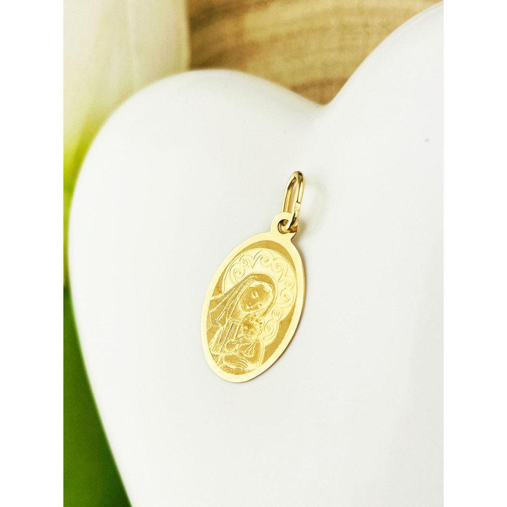 Złoty Medalik Zawieszka Matka Boska z Dzieciątkiem Jezus