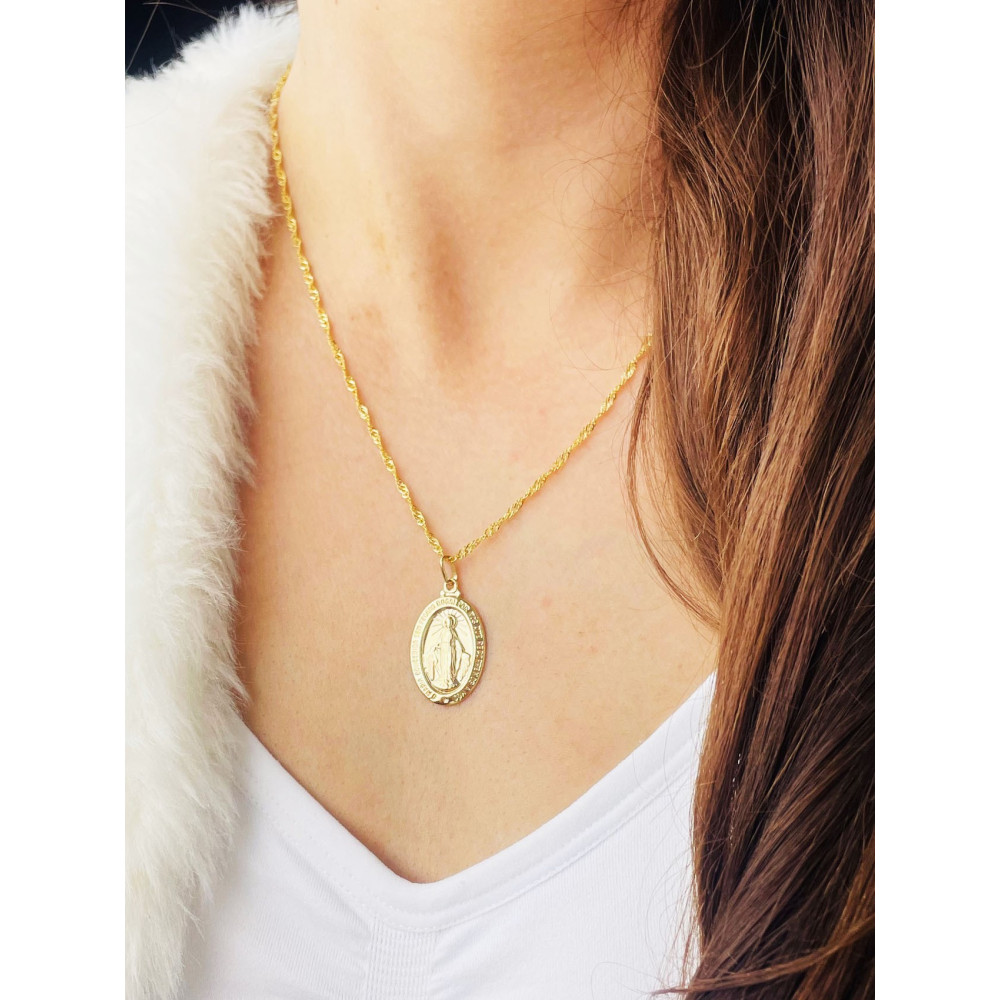 Złoty Medalik Zawieszka dwustronna Matka Boska Cudowna Szkaplerz Komunia Chrzest