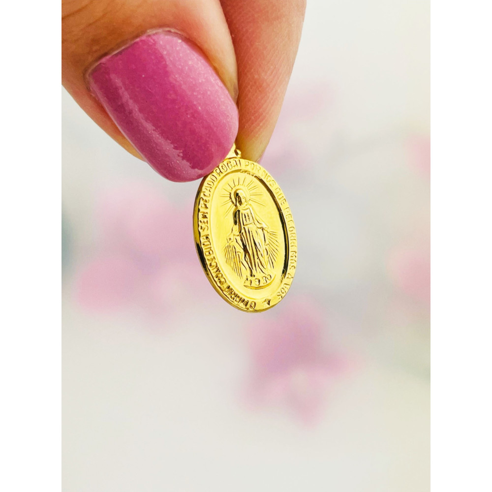 Złoty Medalik Zawieszka dwustronna Matka Boska Cudowna Szkaplerz Komunia Chrzest