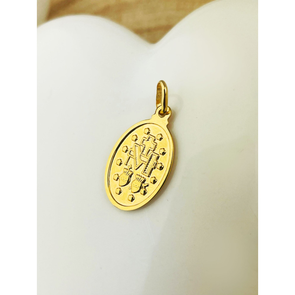 Złoty Medalik Zawieszka dwustronna Matka Boska Cudowna Szkaplerz Komunia Chrzest