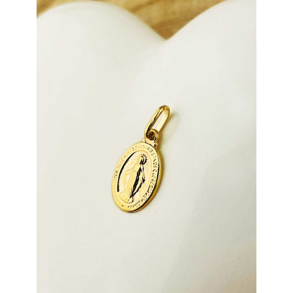 Złoty Medalik Zawieszka dwustronna Matka Boska Cudowna Szkaplerz Komunia Chrzest