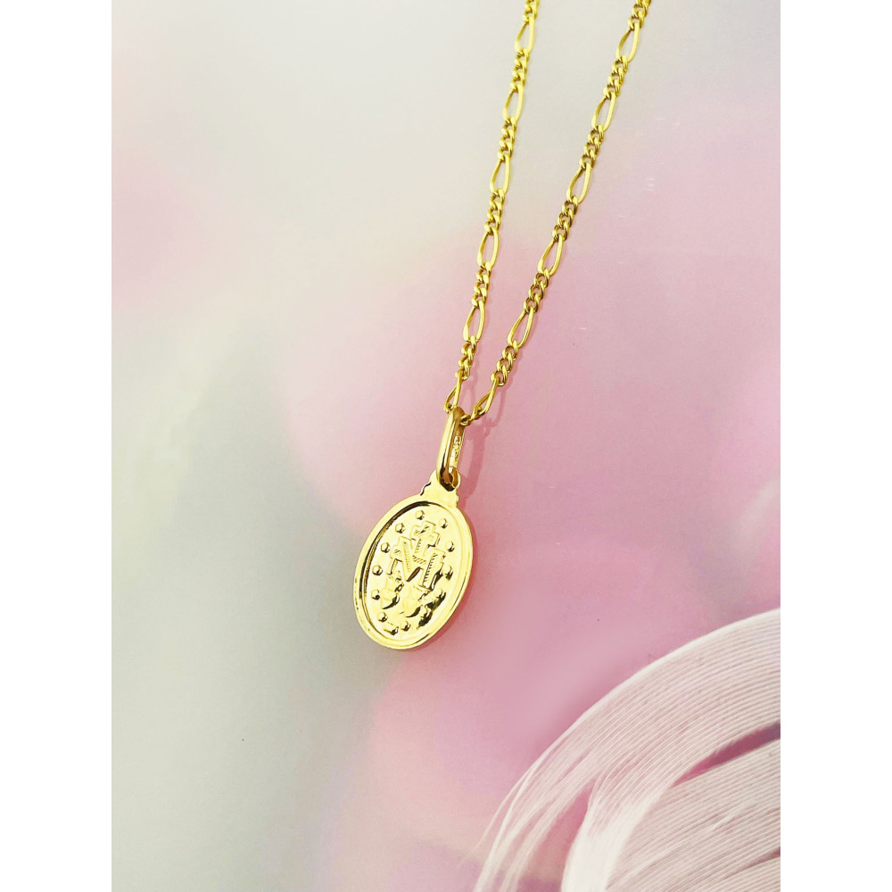 Złoty Medalik Zawieszka dwustronna Matka Boska Cudowna Szkaplerz Komunia Chrzest