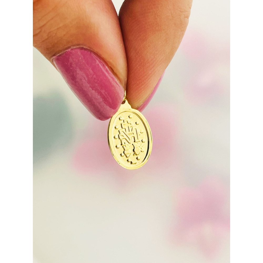 Złoty Medalik Zawieszka dwustronna Matka Boska Cudowna Szkaplerz Komunia Chrzest