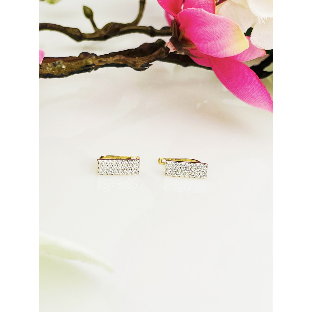 Złote kolczyki prostokąty z cyrkoniami