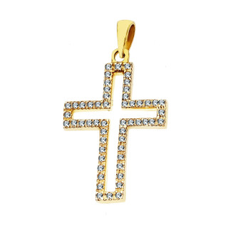 Goldanhänger Gold Anhänger Kreuz mit Zirkonia Goldkreuz Gelbgold 585er 14KT