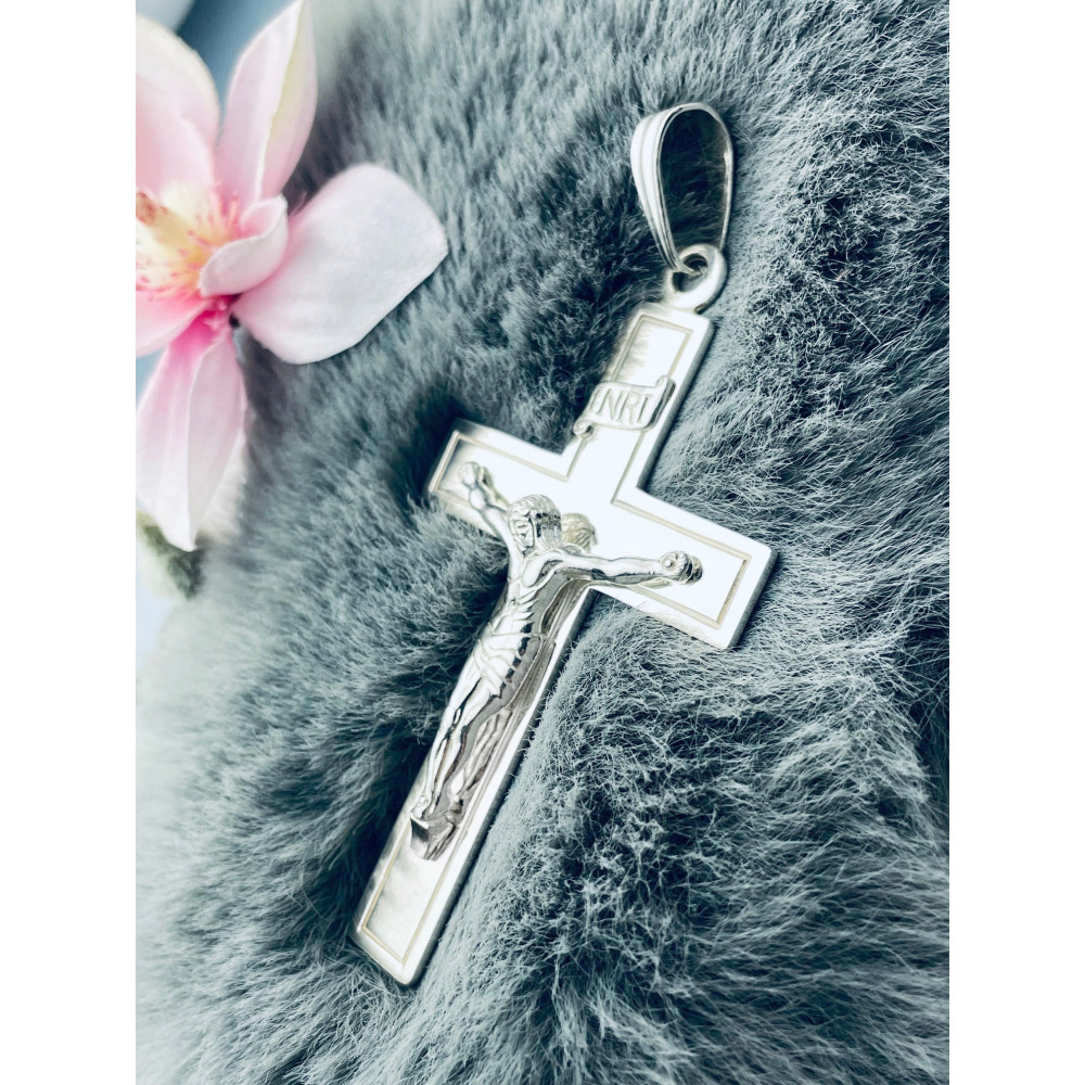 925 Silber Halskette mit Königskette und großes Kreuz mit Jesus