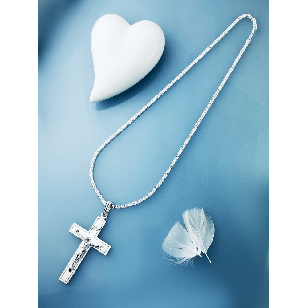 925 Silber Halskette mit Königskette und großes Kreuz mit Jesus