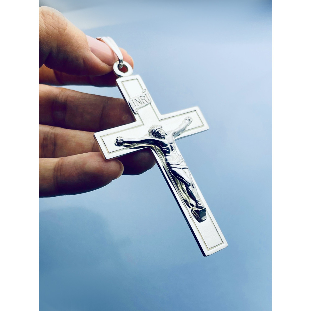 925 Silber Halskette mit Königskette und großes Kreuz mit Jesus