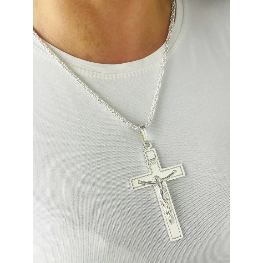 925 Silber Halskette mit Königskette und großes Kreuz mit Jesus