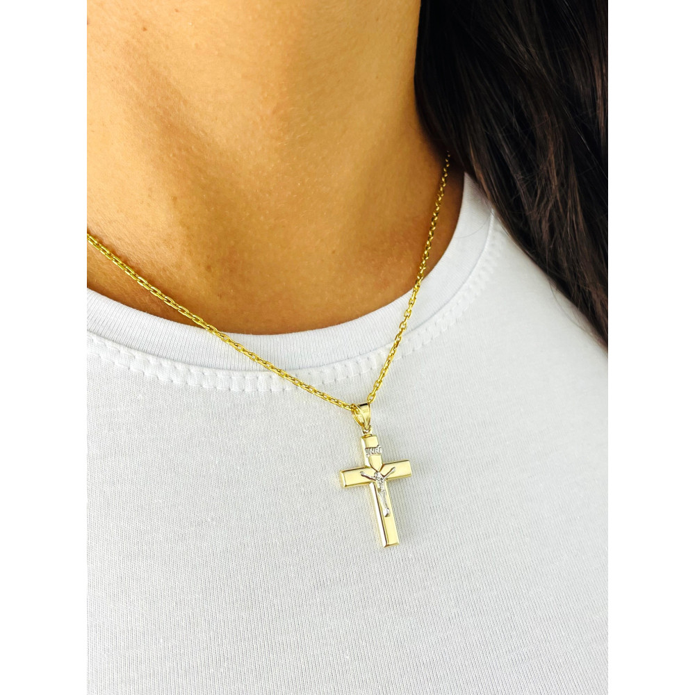 Goldanhänger Kettenanhänger Kreuz Jesus Christus Goldkreuz Bicolor Gelbgold 585er 14KT