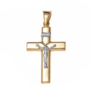 Goldanhänger Kettenanhänger Kreuz Jesus Christus Goldkreuz Bicolor Gelbgold 585er 14KT