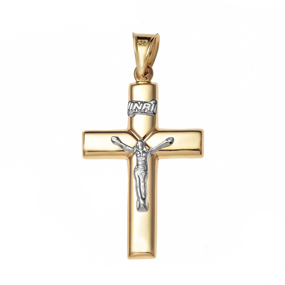 Goldanhänger Kettenanhänger Kreuz Jesus Christus Goldkreuz Bicolor Gelbgold 585er 14KT