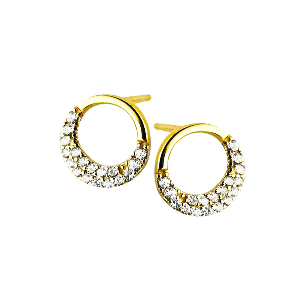 Kreis Creolen Ohrringe mit Zirkonia Ohrhänger Ohrstecker Ohrschmuck Paar Gelbgold 585er 14KT