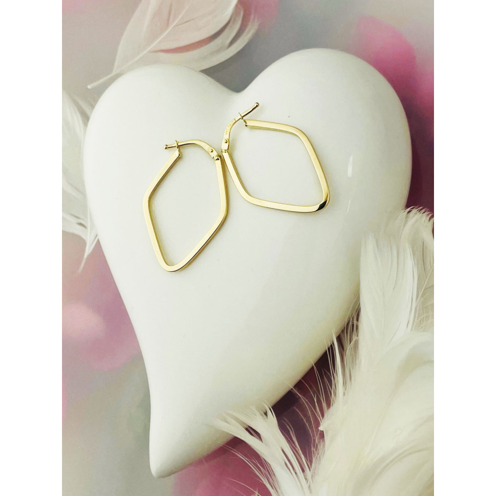 Rhombus Gold Ohrringe Ohrhänger Ohrstecker Ohrschmuck Paar Gelbgold 585er 14KT