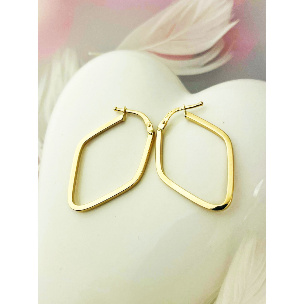 Rhombus Gold Ohrringe Ohrhänger Ohrstecker Ohrschmuck Paar Gelbgold 585er 14KT