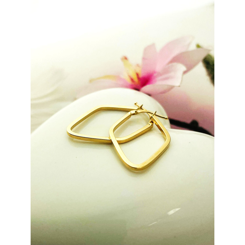 Rhombus Gold Ohrringe Ohrhänger Ohrstecker Ohrschmuck Paar Gelbgold 585er 14KT