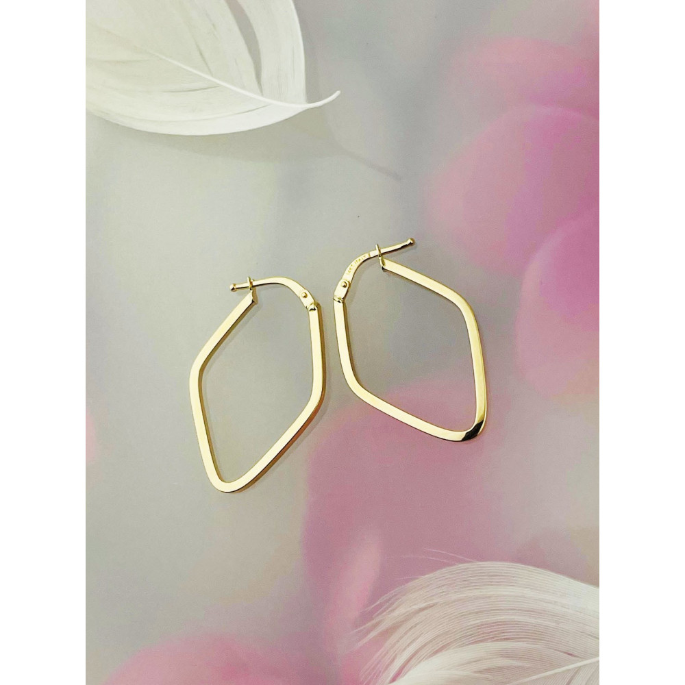 Rhombus Gold Ohrringe Ohrhänger Ohrstecker Ohrschmuck Paar Gelbgold 585er 14KT