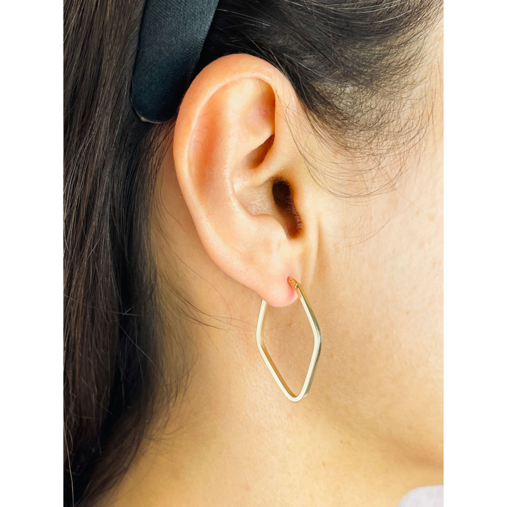 Rhombus Gold Ohrringe Ohrhänger Ohrstecker Ohrschmuck Paar Gelbgold 585er 14KT