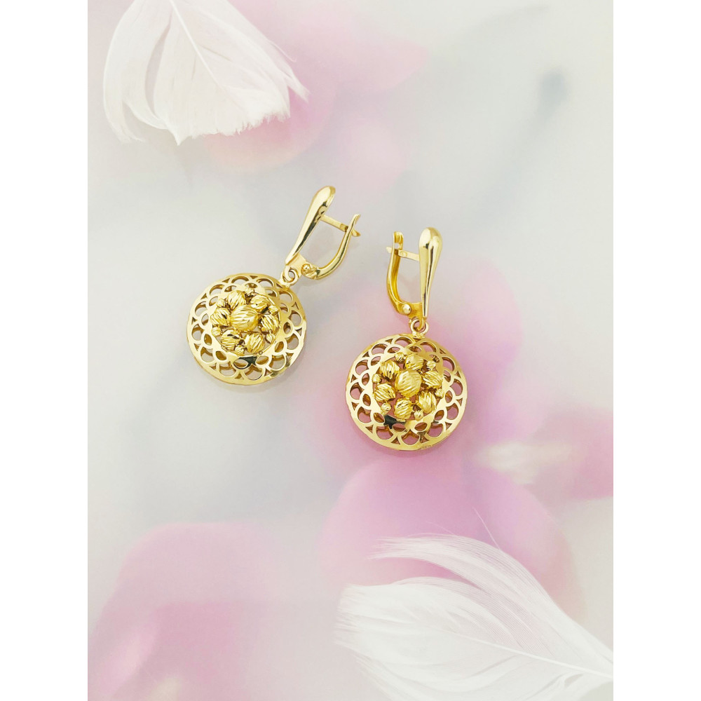 Złote kolczyki duże koła wiszące kółka ażurowe ekskluzywne przestrzenne 3d