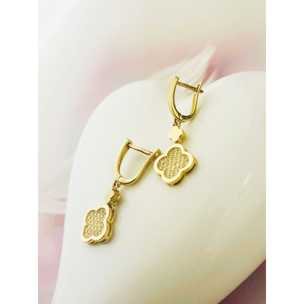 Kleeblatt Gold Ohrringe mit Zirkonia Ohrhänger Ohrstecker Ohrschmuck Paar Gelbgold 585er 14KT