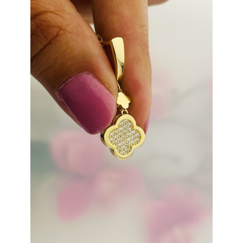 Kleeblatt Gold Ohrringe mit Zirkonia Ohrhänger Ohrstecker Ohrschmuck Paar Gelbgold 585er 14KT