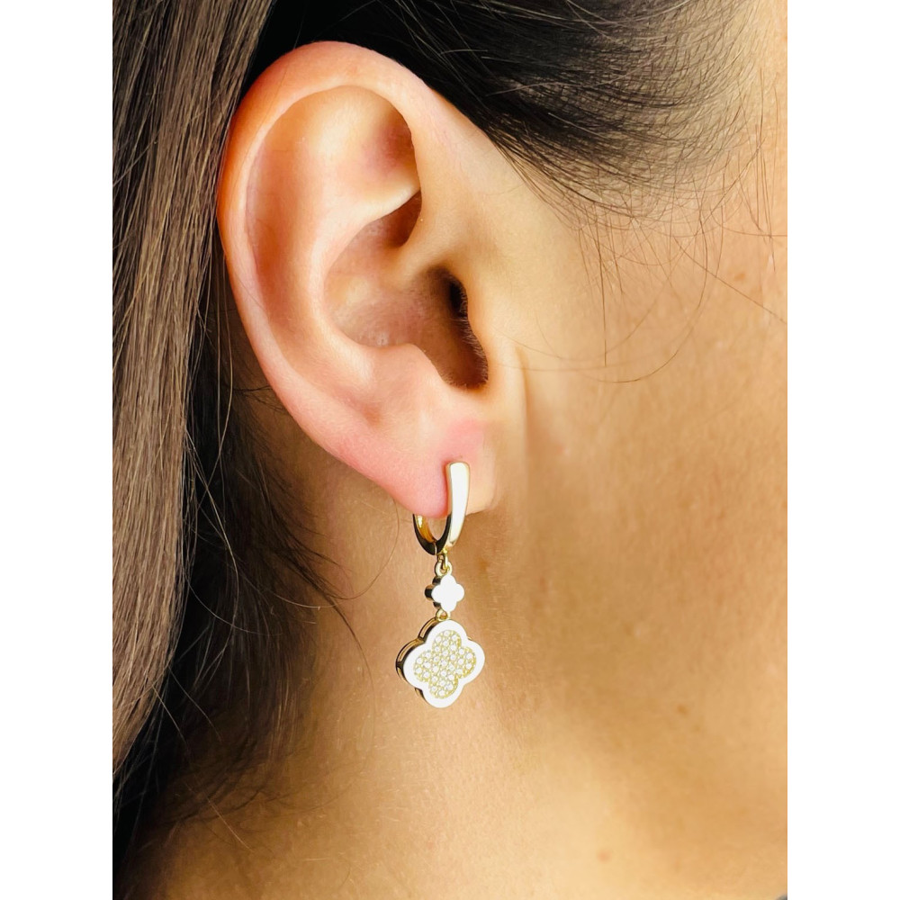 Kleeblatt Gold Ohrringe mit Zirkonia Ohrhänger Ohrstecker Ohrschmuck Paar Gelbgold 585er 14KT