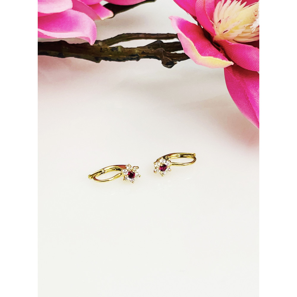 Złote kolczyki kwiatuszki z cyrkoniami dwukolorowe