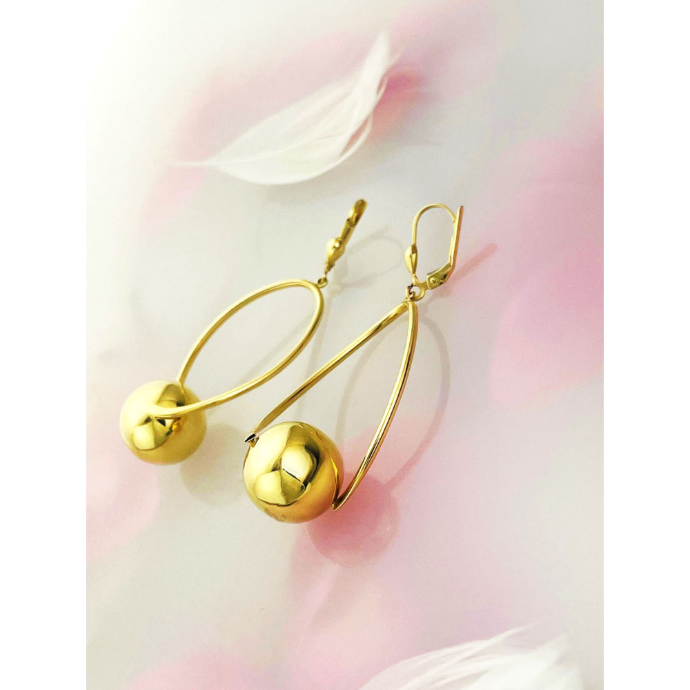 Złote kolczyki wiszące kulki polerowane kuleczki gładkie ekskluzywne