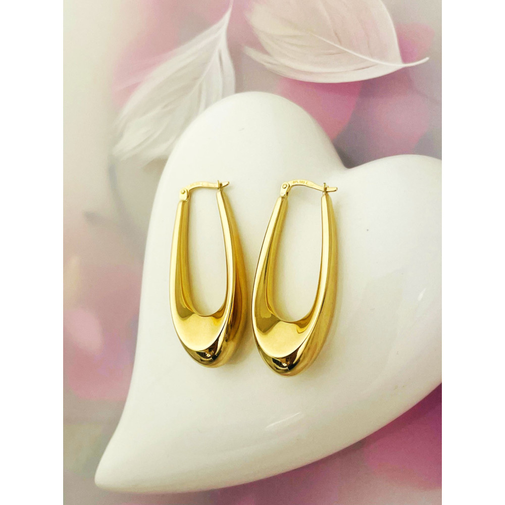 Złote kolczyki koła dmuchane kółeczka owalne polerowane gładkie