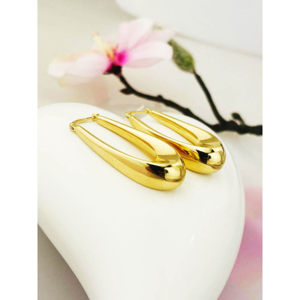 Złote kolczyki koła dmuchane kółeczka owalne polerowane gładkie