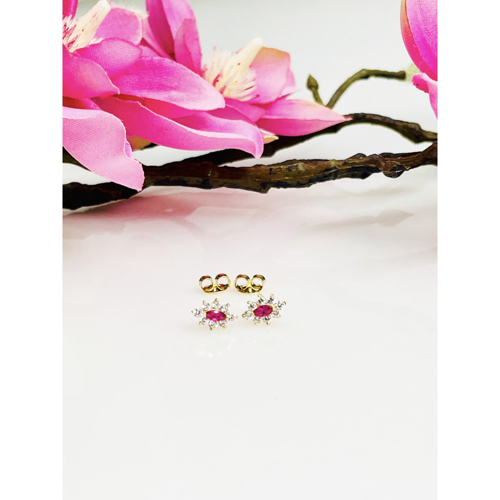 Złote kolczyki owalne z cyrkoniami dwukolorowe