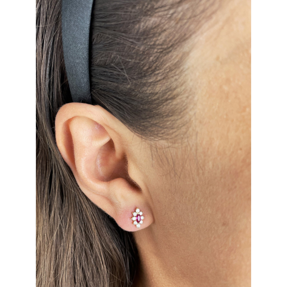 Złote kolczyki owalne z cyrkoniami dwukolorowe