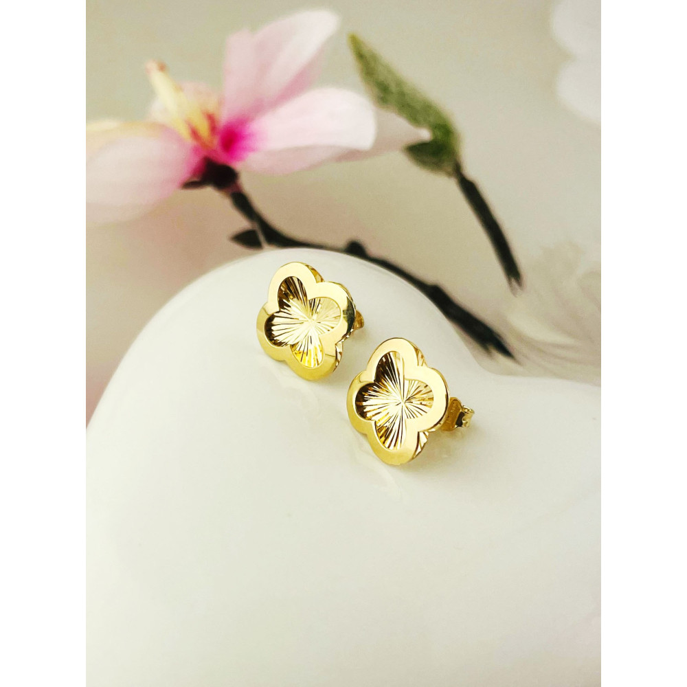 Kleeblatt Ohrringe Ohrhänger Ohrstecker Ohrschmuck Paar Gelbgold 585er 14KT