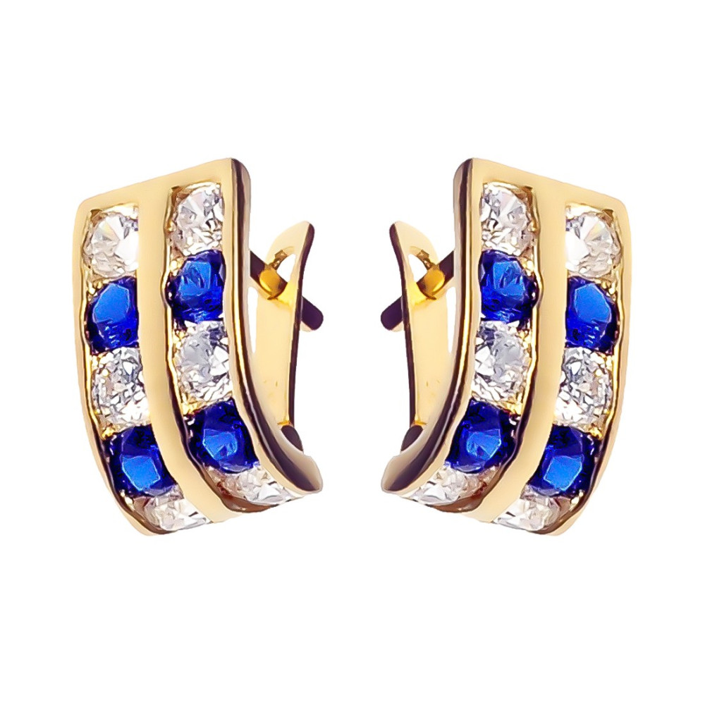 Złote kolczyki  podwójne przecinki z cyrkoniami