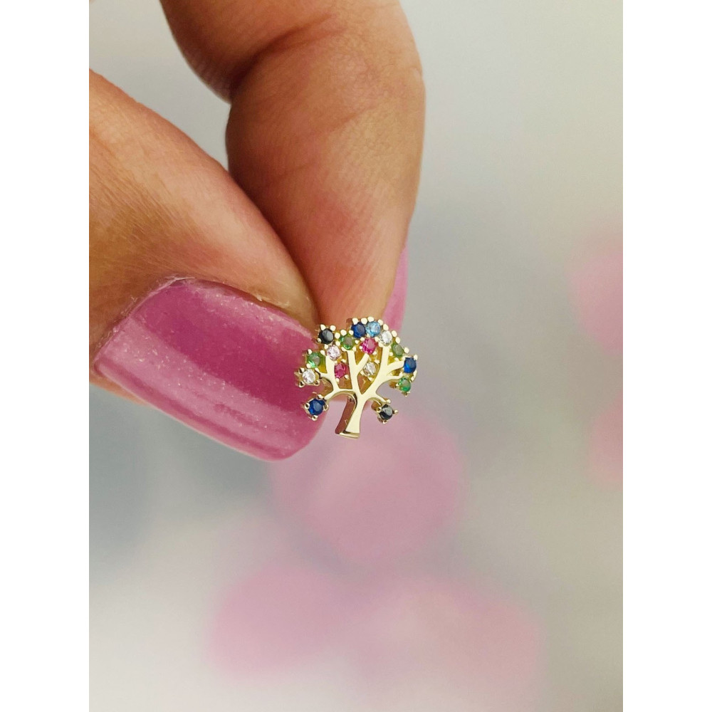 Baum Creolen Ohrringe mit Zirkonia Ohrhänger Ohrstecker Ohrschmuck Paar Gelbgold 585er 14KT