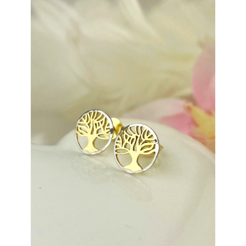 Złote kolczyki drzewka kółeczka bikolor ażurowe drzewo w kole sztyfty