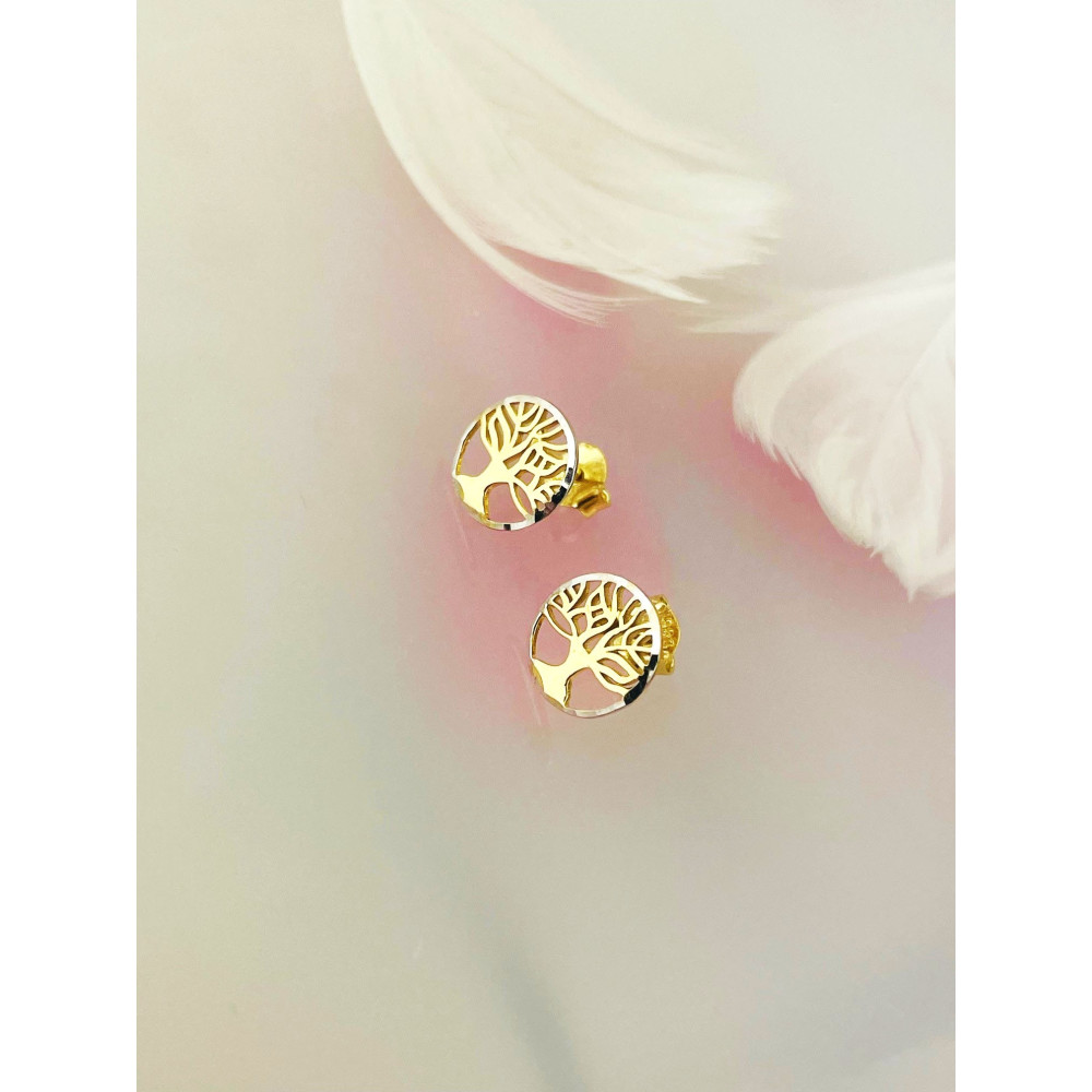 Baum Creolen Ohrringe Ohrhänger Ohrstecker Ohrschmuck Paar Gelbgold 585er 14KT