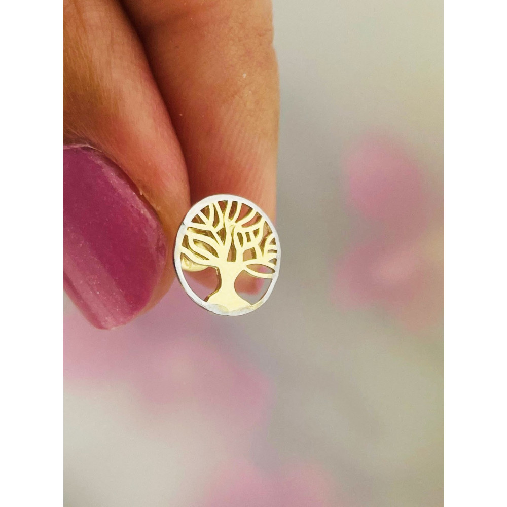 Baum Creolen Ohrringe Ohrhänger Ohrstecker Ohrschmuck Paar Gelbgold 585er 14KT