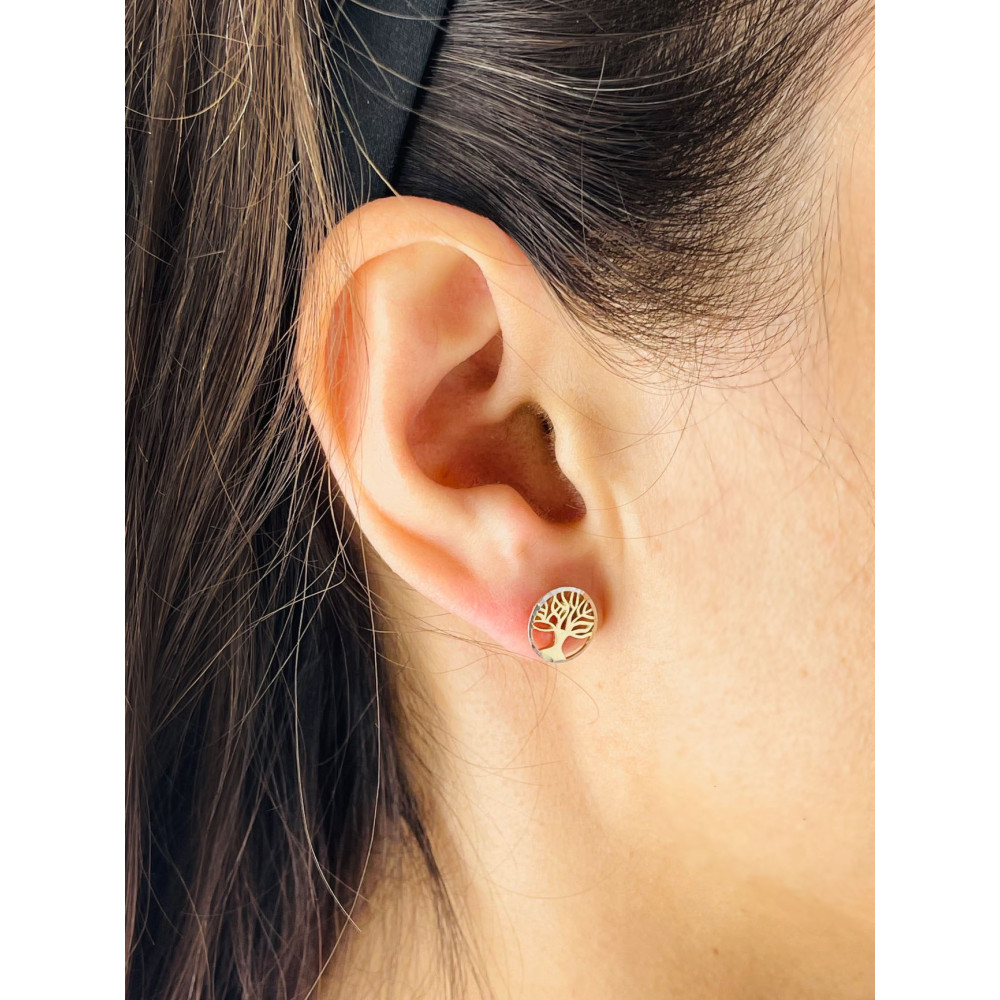 Baum Creolen Ohrringe Ohrhänger Ohrstecker Ohrschmuck Paar Gelbgold 585er 14KT