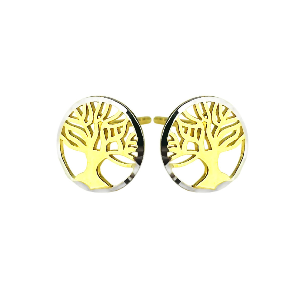Baum Creolen Ohrringe Ohrhänger Ohrstecker Ohrschmuck Paar Gelbgold 585er 14KT