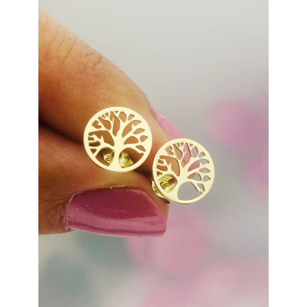 Baum Creolen Ohrringe Ohrhänger Ohrstecker Ohrschmuck Paar Gelbgold 585er 14KT