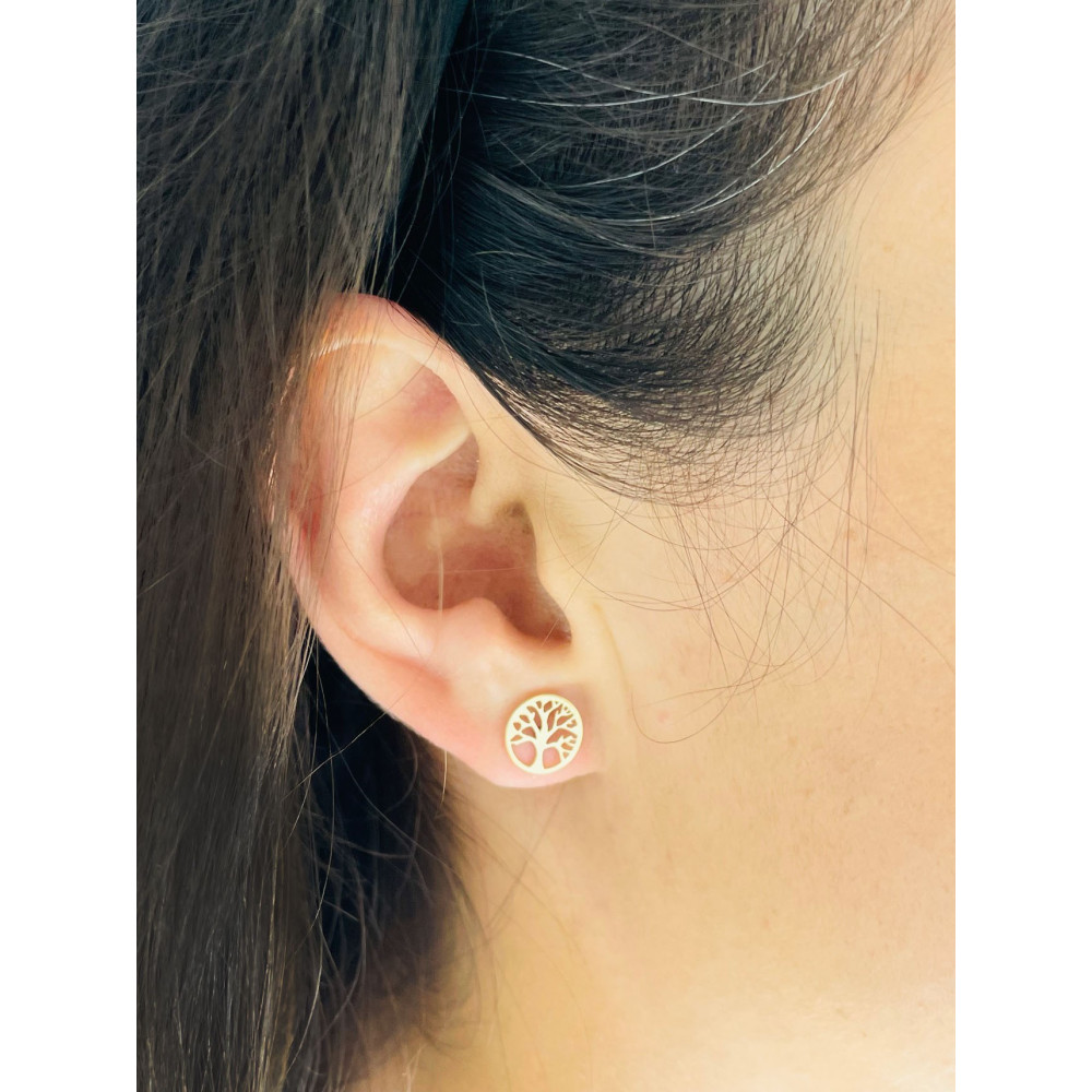 Baum Creolen Ohrringe Ohrhänger Ohrstecker Ohrschmuck Paar Gelbgold 585er 14KT