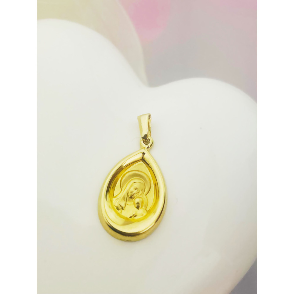 Złoty Medalik Matka Boska z Dzieciątkiem Jezus Zawieszka Madonna Komunia Chrzest