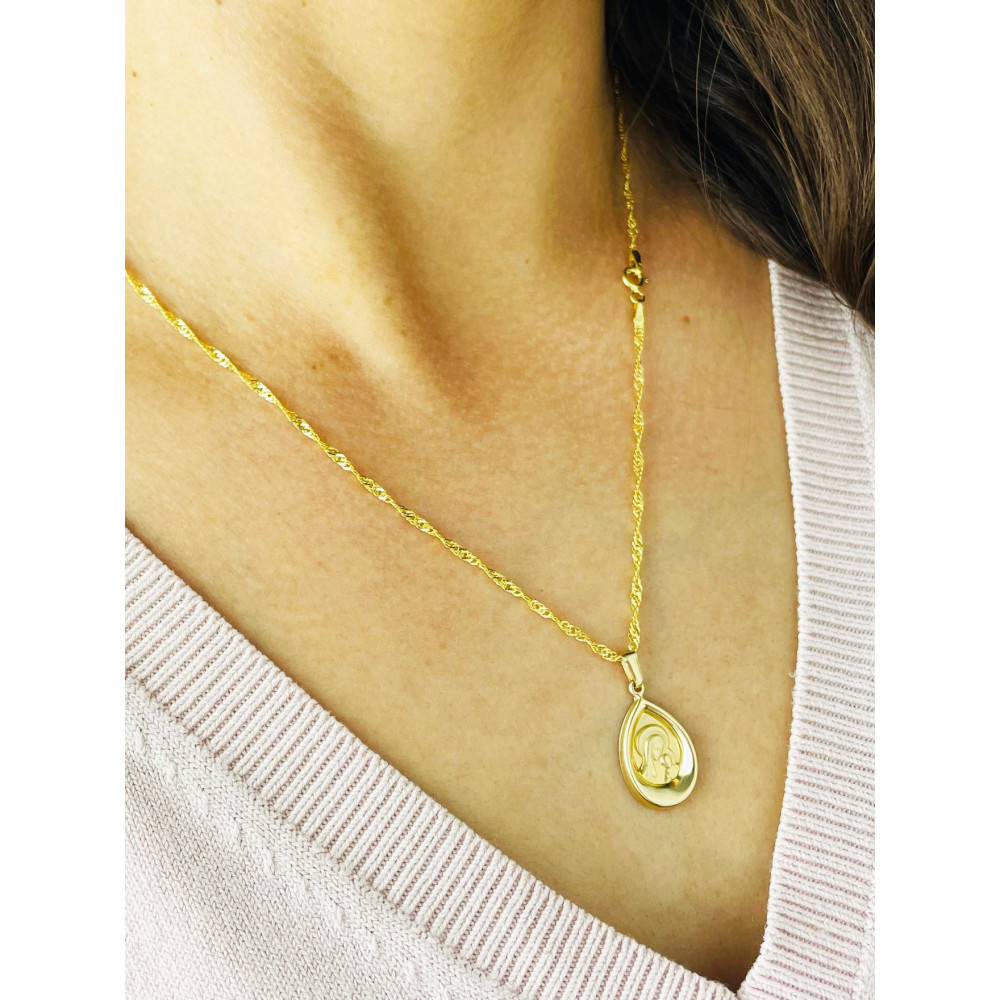 Złoty Medalik Matka Boska z Dzieciątkiem Jezus Zawieszka Madonna Komunia Chrzest